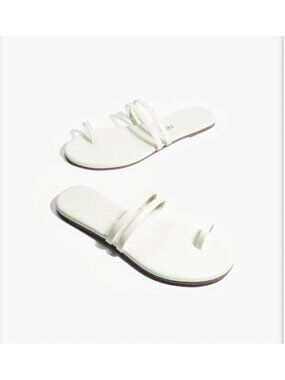 TKEES Leah Shoes Womens Size 10 White Leather Strappy Sandals Minimalist Slip On